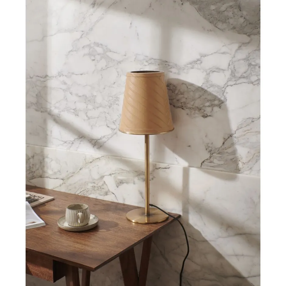 Pomax Lampes De Table-CINETTE - lampe de table - métal / cuir - DIA 19 x H 51 cm - latté