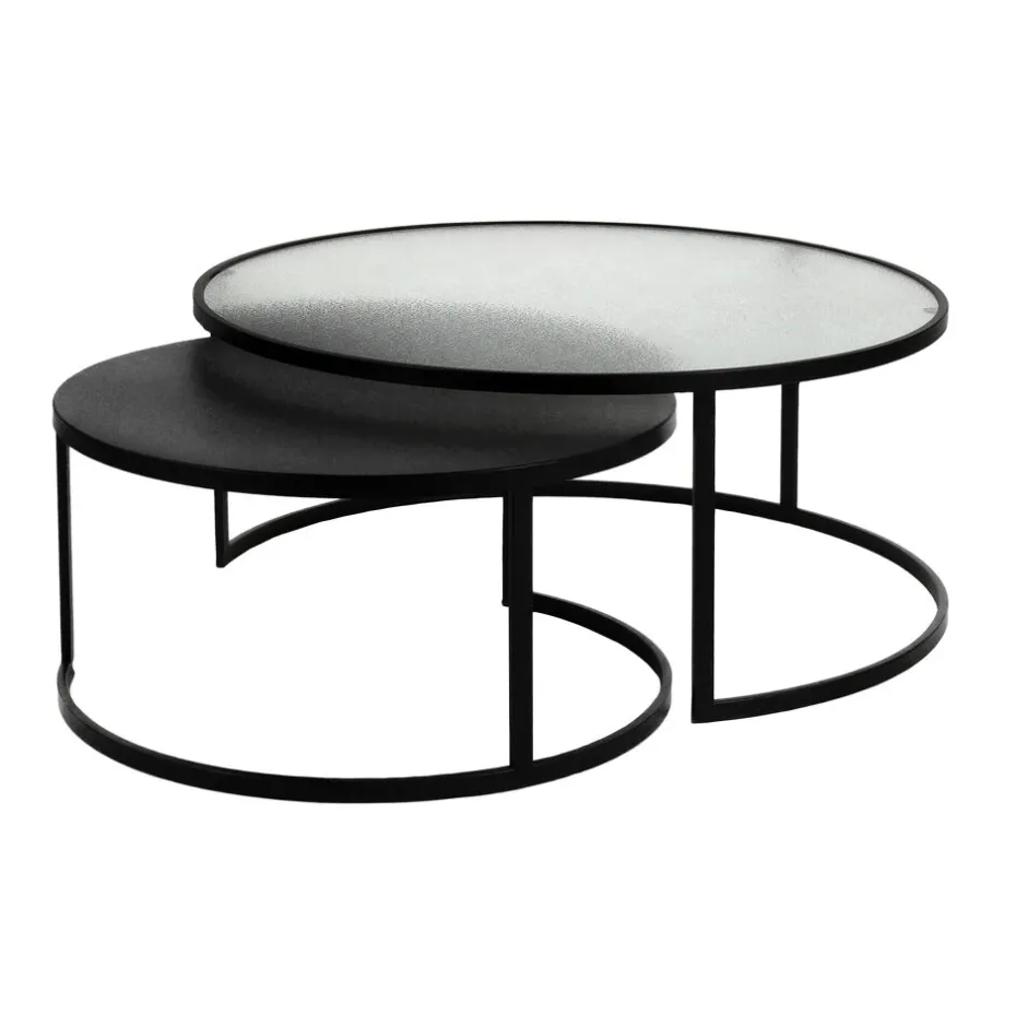 Pomax Tables Basses | Tables-CLAUDIA - set/2 tables basses - métal / verre - DIA 60/80 x H 30/35 cm - noir