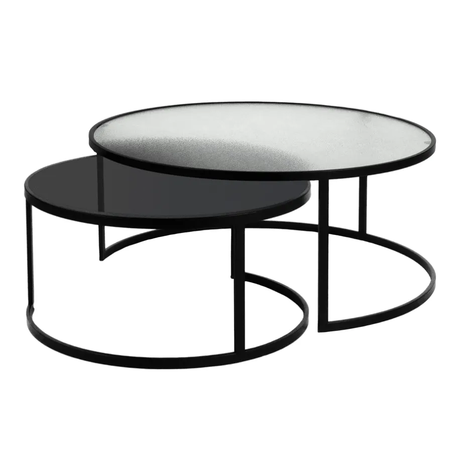 Pomax Tables Basses | Tables-CLAUDIA - set/2 tables basses - métal / verre - DIA 60/80 x H 30/35 cm - noir