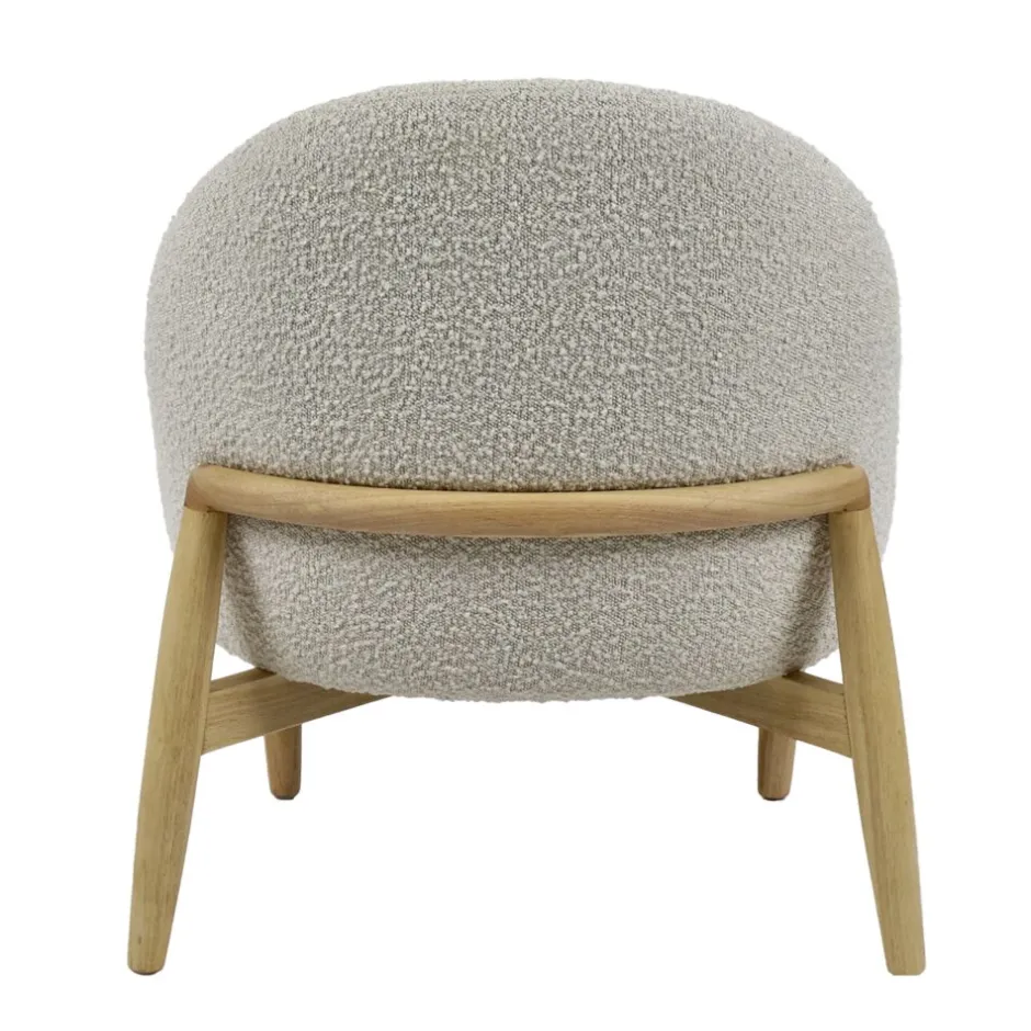 Pomax Canapés-COCOON - chaise relax - bouclé / bois d'hévéa - L 62,5 x W 70,5 x H 72,5 cm - blanc cassé