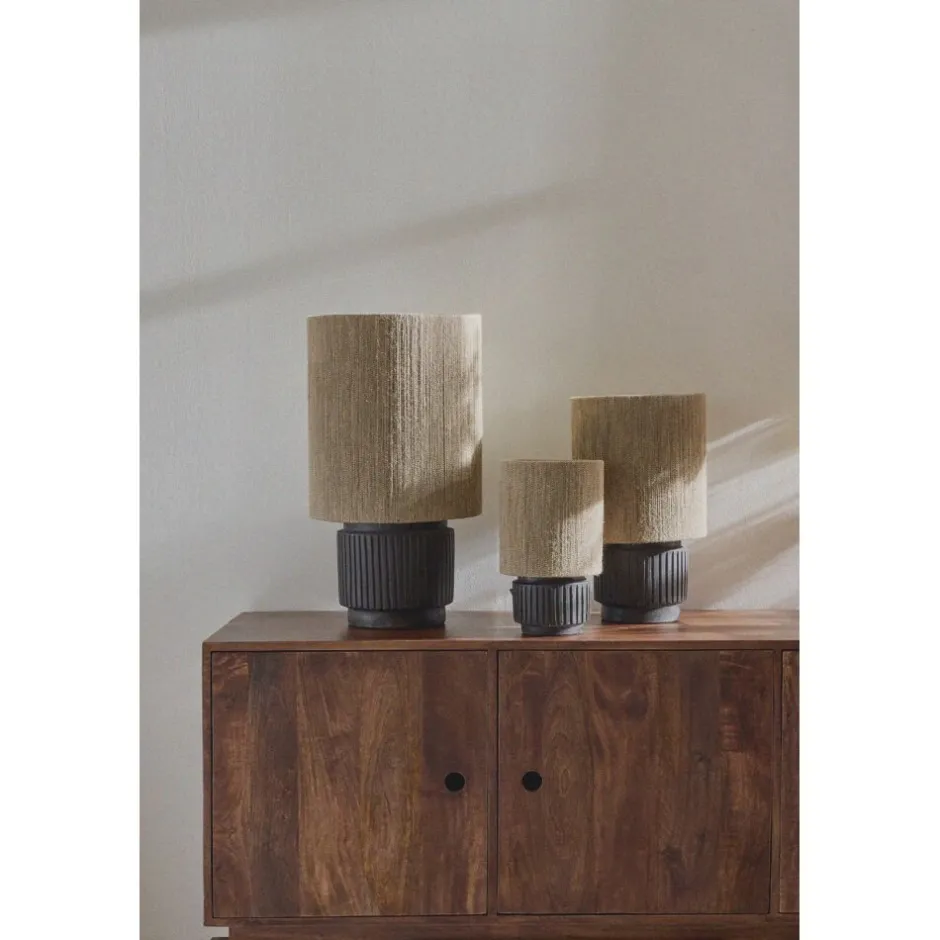 Pomax Lampes De Table-CORDOBA - lampe de table - terracotta / jute - DIA 32 x H 57 cm - noir