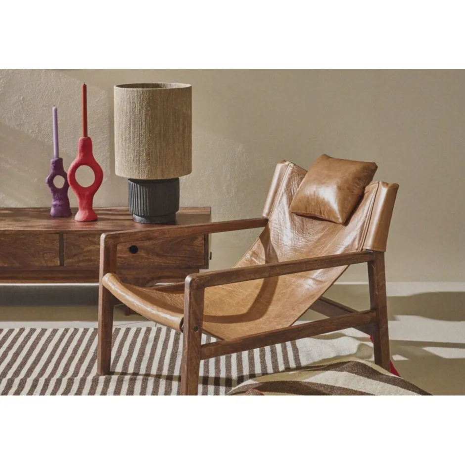 Pomax Lampes De Table-CORDOBA - lampe de table - terracotta / jute - DIA 25 x H 42 cm - noir