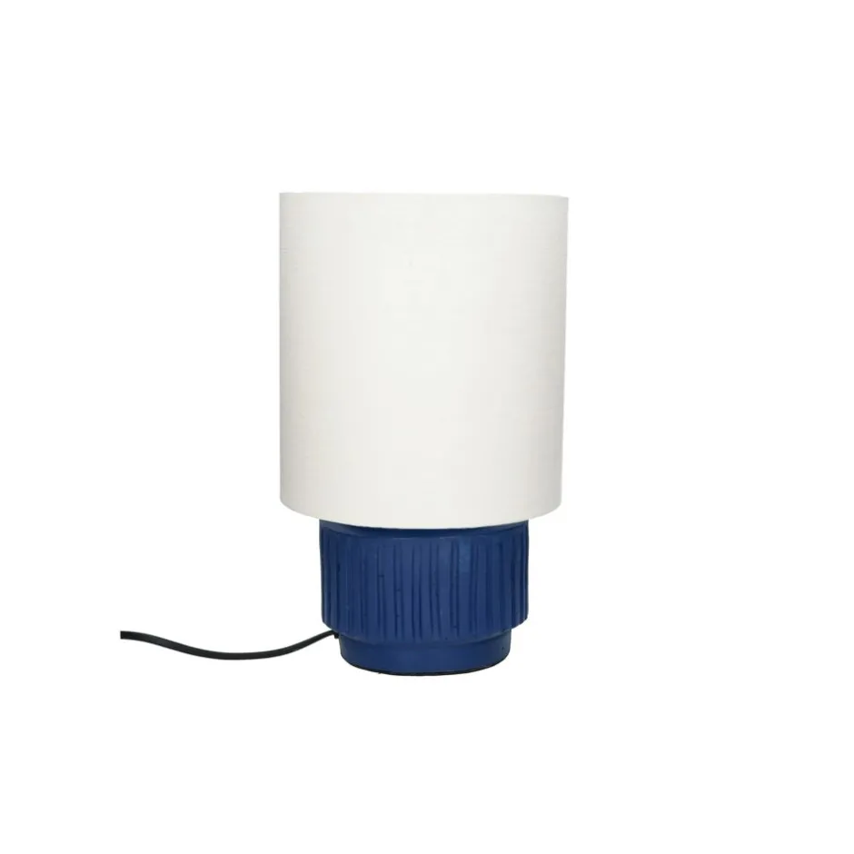 Pomax Lampes De Table-CORDOBA - lampe de table - terracotta / lin - DIA 18 x H 31 cm - bleu