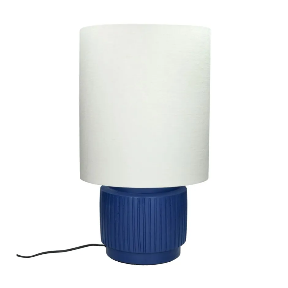 Pomax Lampes De Table-CORDOBA - lampe de table - terracotta / lin - DIA 32,5 x H 56,5 cm - bleu