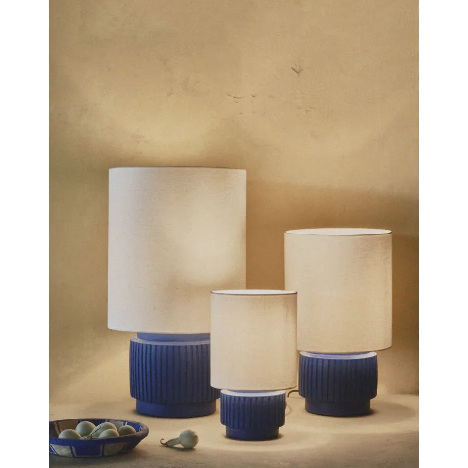 Pomax Lampes De Table-CORDOBA - lampe de table - terracotta / lin - DIA 32,5 x H 56,5 cm - bleu