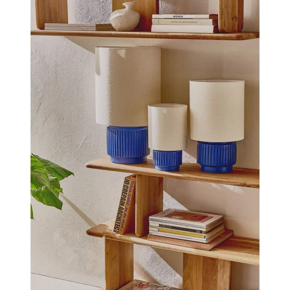 Pomax Lampes De Table-CORDOBA - lampe de table - terracotta / lin - DIA 25 x H 44 cm - bleu