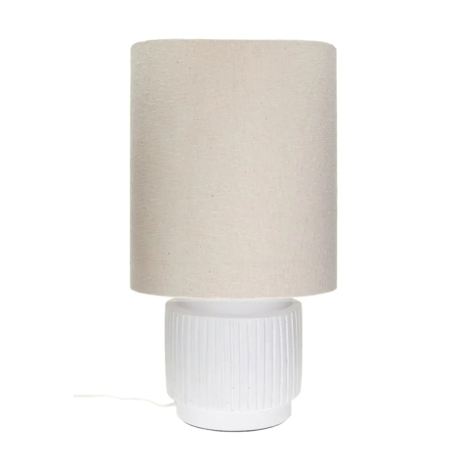 Pomax Lampes De Table-CORDOBA - lampe de table - terracotta / tissu - DIA 32,5 cm x H 56,5 cm - blanc