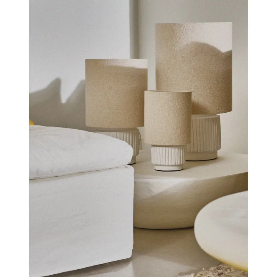 Pomax Lampes De Table-CORDOBA - lampe de table - terracotta / tissu - DIA 25 x H 44 cm - blanc
