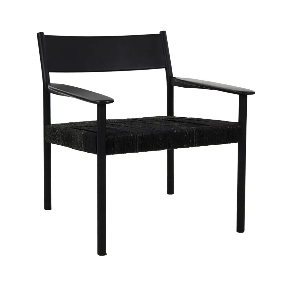 Pomax Canapés-CULLINAN - chaise relax - bois de mangier / jonc de mer - L 66,5 x W 72,5 x H 74 cm - noir