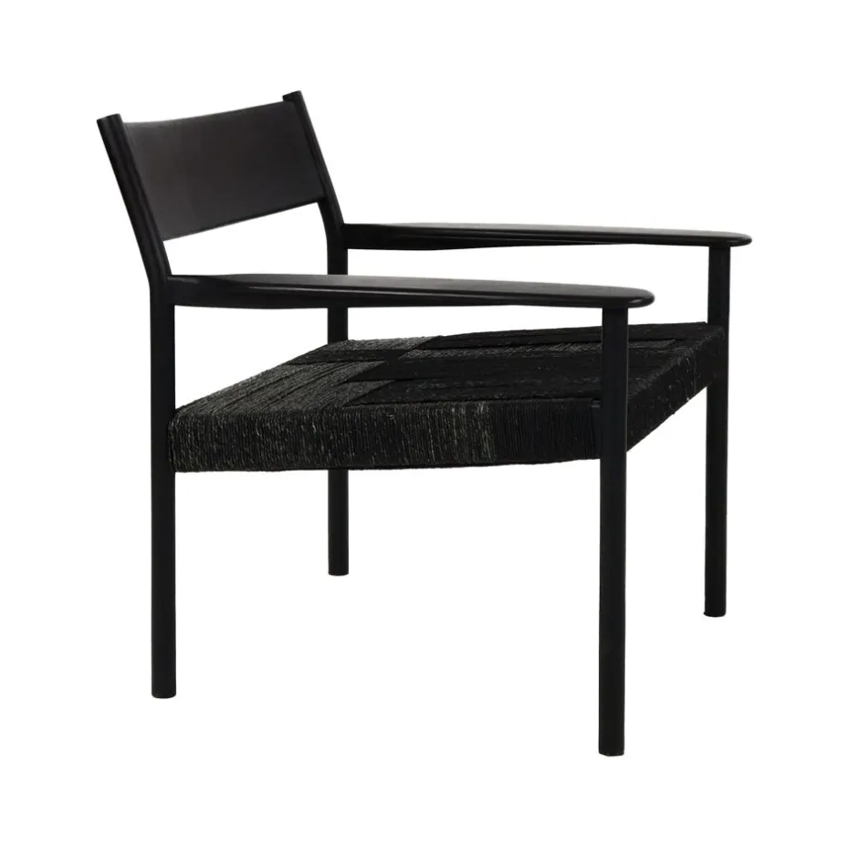 Pomax Canapés-CULLINAN - chaise relax - bois de mangier / jonc de mer - L 66,5 x W 72,5 x H 74 cm - noir