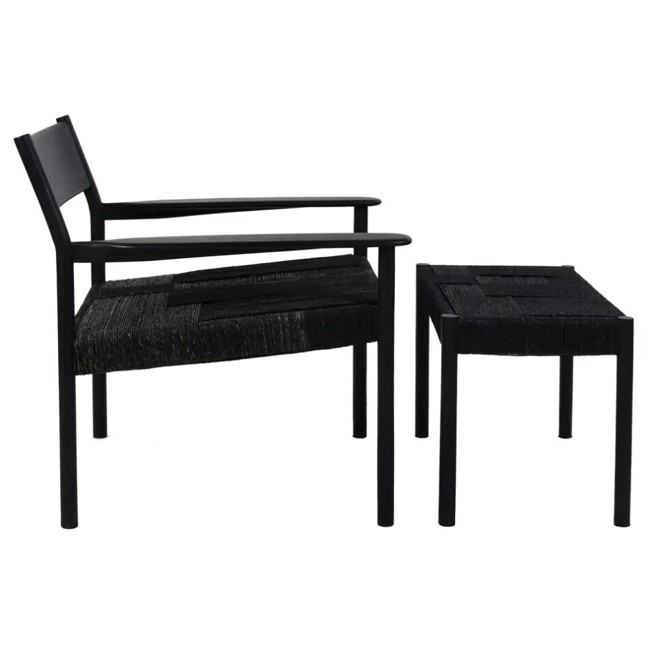 Pomax Bancs-CULLINAN - repos-pieds - bois de mangier / jonc de mer - L 60 x W 35 x H 40 cm - noir