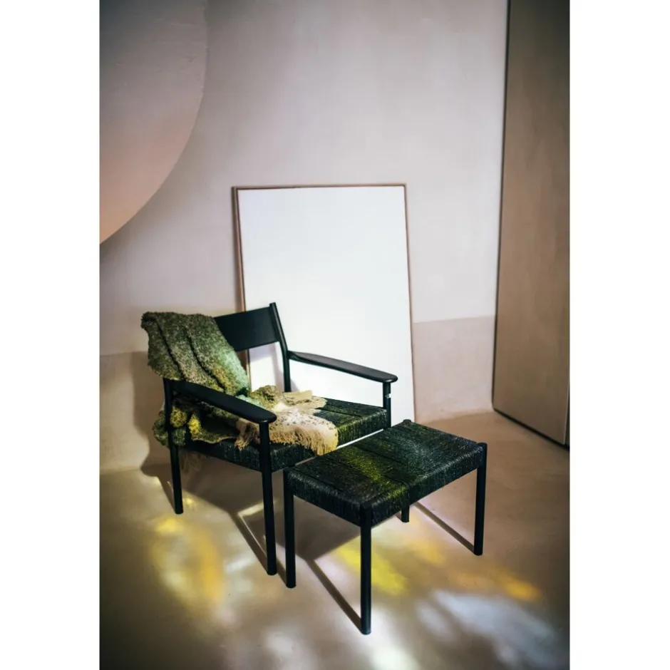 Pomax Bancs-CULLINAN - repos-pieds - bois de mangier / jonc de mer - L 60 x W 35 x H 40 cm - noir