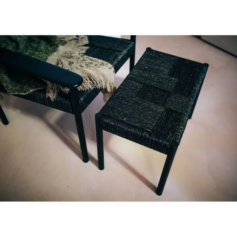 Pomax Bancs-CULLINAN - repos-pieds - bois de mangier / jonc de mer - L 60 x W 35 x H 40 cm - noir