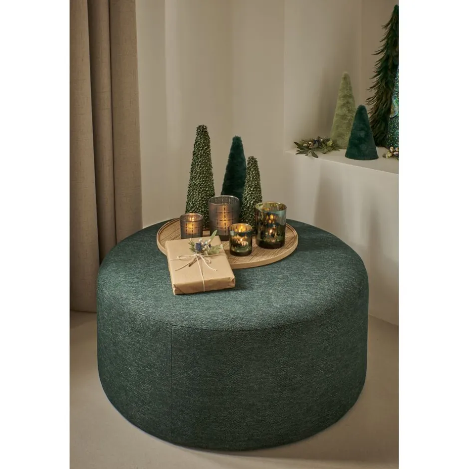 Pomax Poufs-DELILAH - pouf - polyester / bois - DIA 80 x H 35 cm - vert forêt