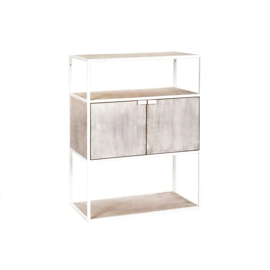 Pomax Étagères-ESZENTIAL - rack 2 portes - métal / bois de sapin - L 60 x W 30 x H 80 cm - naturel/blanc