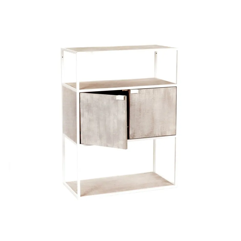 Pomax Étagères-ESZENTIAL - rack 2 portes - métal / bois de sapin - L 60 x W 30 x H 80 cm - naturel/blanc