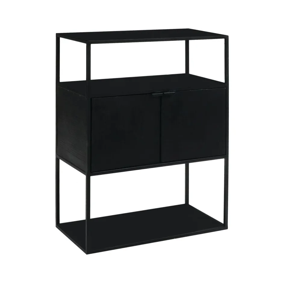 Pomax Étagères-ESZENTIAL - rack 2 portes - métal / bois de sapin - L 60 x W 30 x H 80 cm - noir