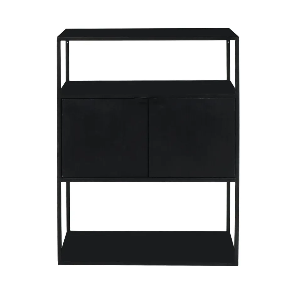 Pomax Étagères-ESZENTIAL - rack 2 portes - métal / bois de sapin - L 60 x W 30 x H 80 cm - noir