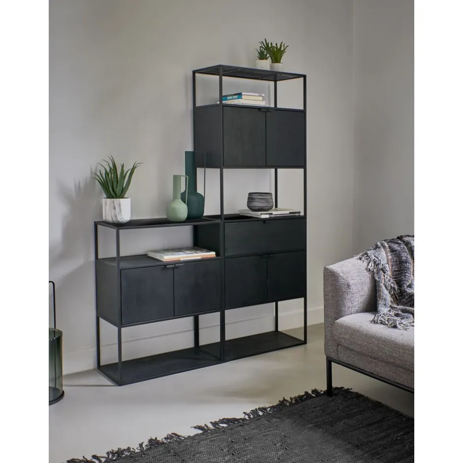 Pomax Étagères-ESZENTIAL - rack 2 portes - métal / bois de sapin - L 60 x W 30 x H 80 cm - noir