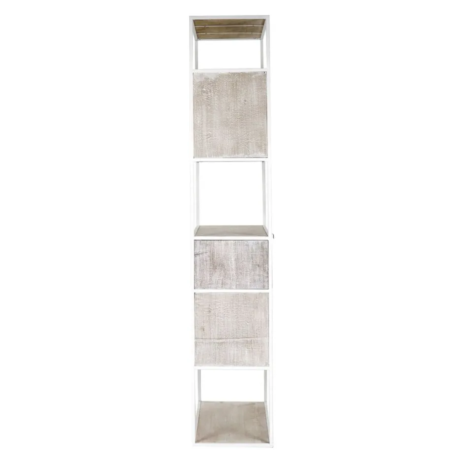 Pomax Étagères-ESZENTIAL - rack 4 portes 1 tiroir - métal / bois de sapin - L 60 x W 30 x H 165 cm - naturel/blanc