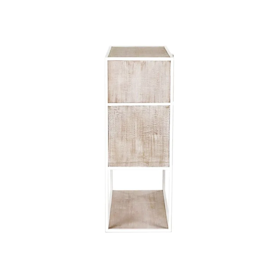 Pomax Étagères-ESZENTIAL - rack 2 portes 1 tiroir - métal / bois de sapin - L 60 x W 30 x H 80 cm - naturel/blanc