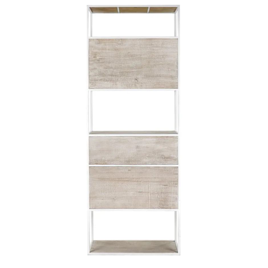 Pomax Étagères-ESZENTIAL - rack 4 portes 1 tiroir - métal / bois de sapin - L 60 x W 30 x H 165 cm - naturel/blanc