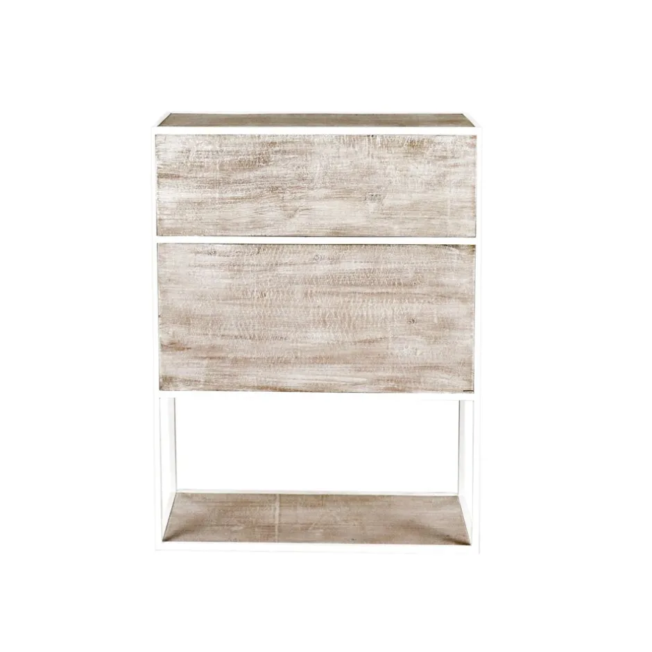 Pomax Étagères-ESZENTIAL - rack 2 portes 1 tiroir - métal / bois de sapin - L 60 x W 30 x H 80 cm - naturel/blanc