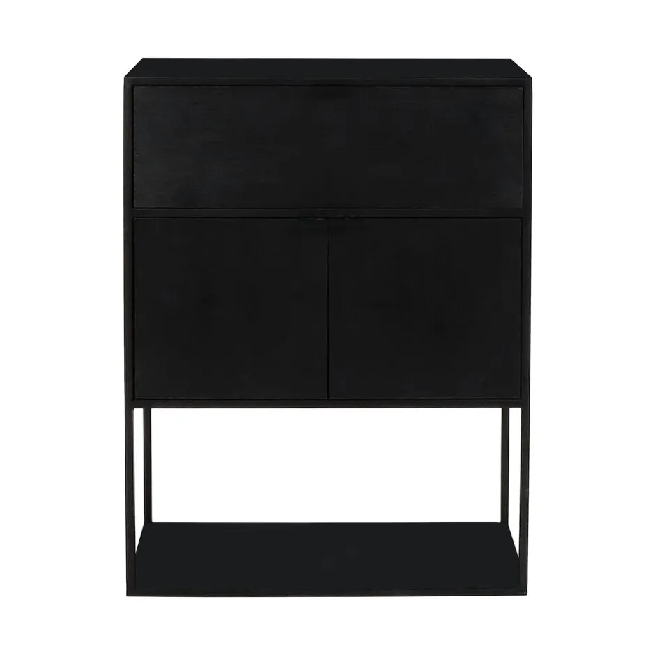 Pomax Étagères-ESZENTIAL - rack 2 portes 1 tiroir - métal / bois de sapin - L 60 x W 30 x H 80 cm - noir