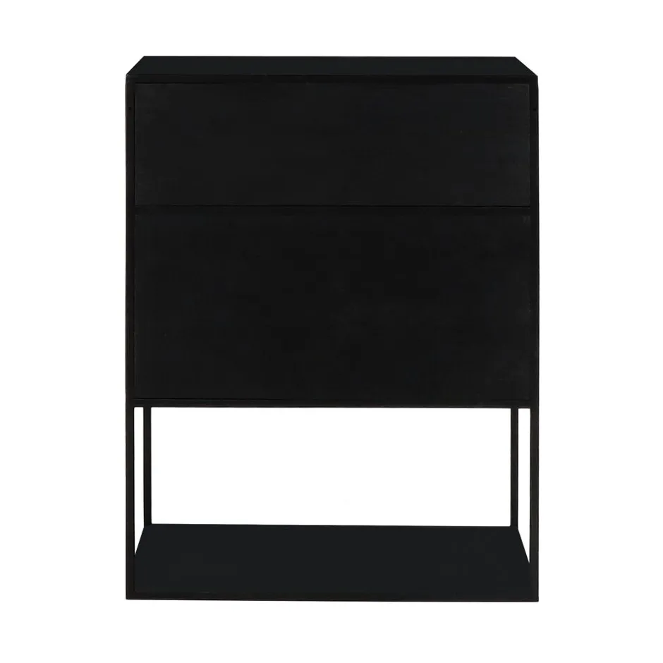 Pomax Étagères-ESZENTIAL - rack 2 portes 1 tiroir - métal / bois de sapin - L 60 x W 30 x H 80 cm - noir