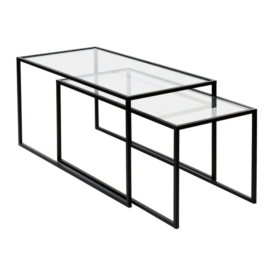 Pomax Tables Basses | Tables-ESZENTIAL - set/2 tables basses - métal / verre - L 75/80 x W 35/40 x H 35/40 cm - noir