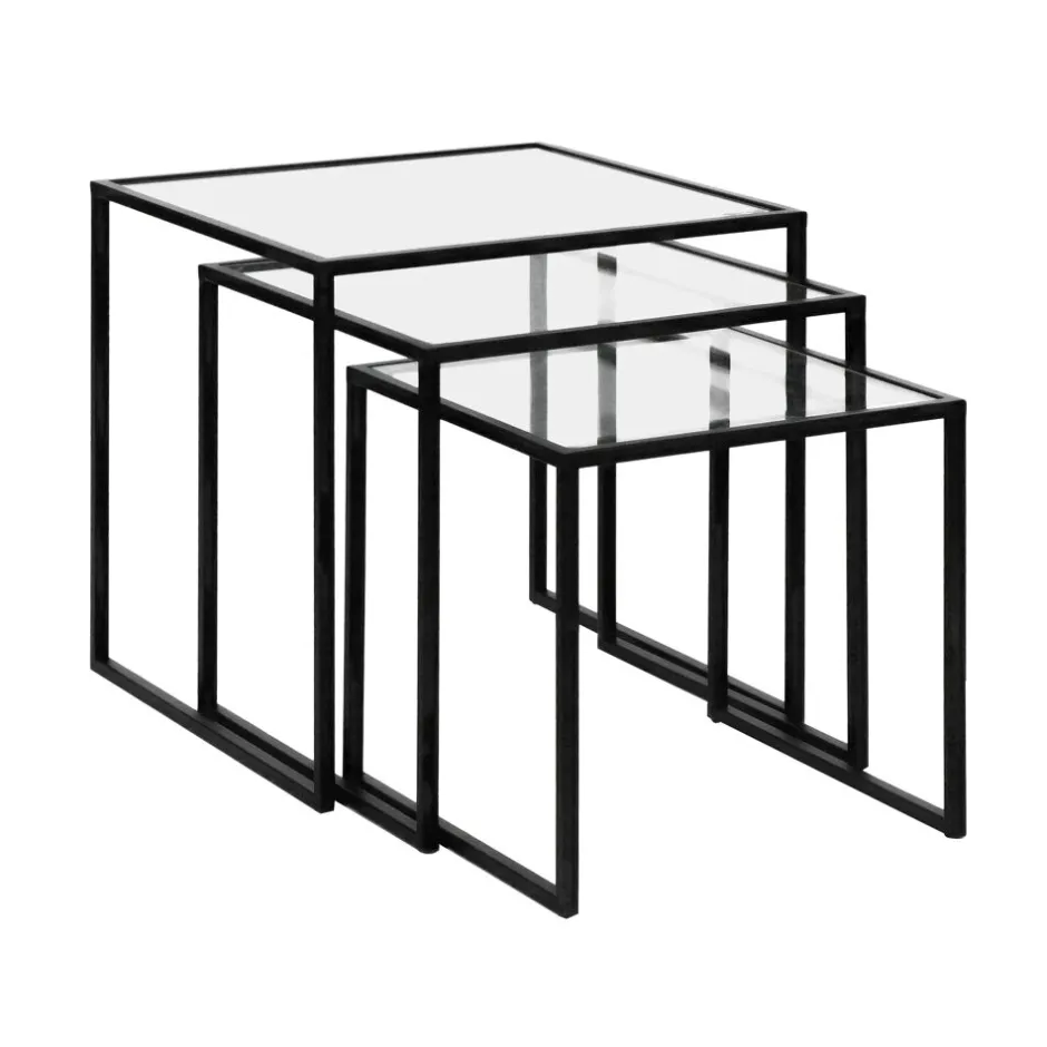 Pomax Tables Basses | Tables-ESZENTIAL - set/3 tables d'appoint - métal / verre - L 45/40/35 x W 45/40/35 x H 45/40/35 cm - noir