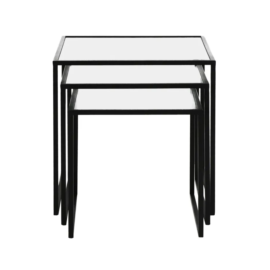 Pomax Tables Basses | Tables-ESZENTIAL - set/3 tables d'appoint - métal / verre - L 45/40/35 x W 45/40/35 x H 45/40/35 cm - noir