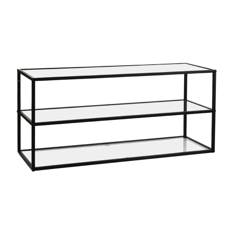 Pomax Étagères Murales | Étagères-ESZENTIAL - étagère - métal / verre - L 90 x W 30 x H 40 cm - noir
