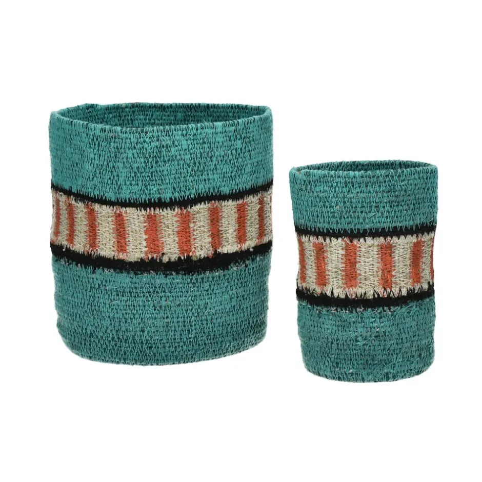 Pomax Paniers À Pain, Couverts Et Serviettes-FIESTA - set/2 paniers - jonc de mer - DIA 9/15 x H 15/18 cm - aqua
