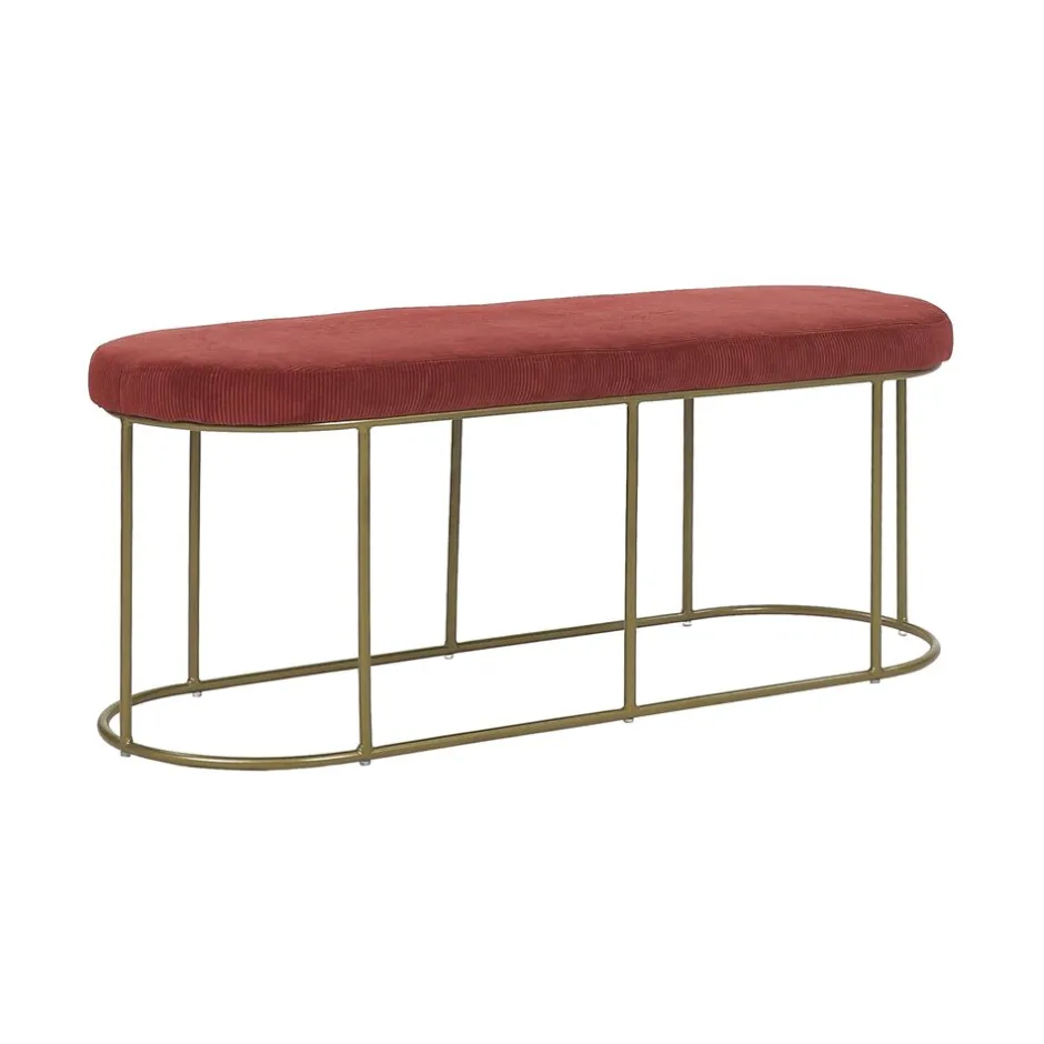 Pomax Bancs-FITZGERALD - banc oval - tissu / métal - L 107 x W 37 x H 43 cm - framboise