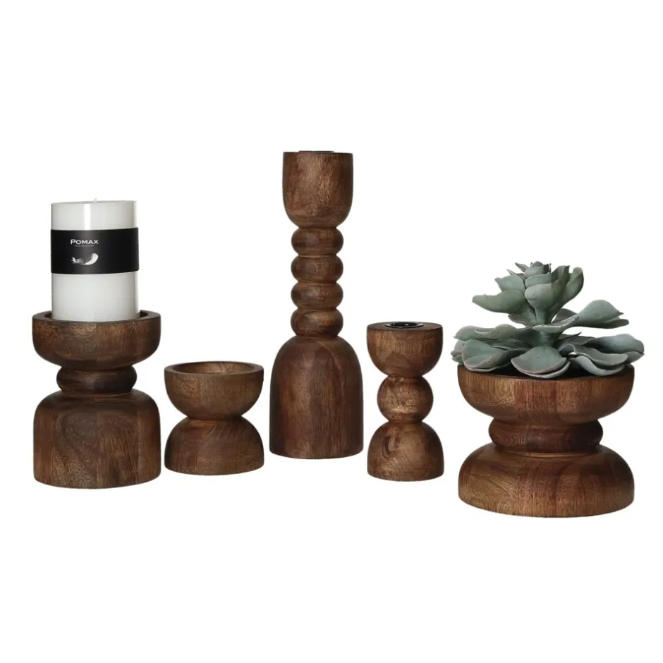 Pomax Chandeliers-FLORENCE - bougeoir - bois de frêne / fer - DIA 10 x H 13 cm - noyer
