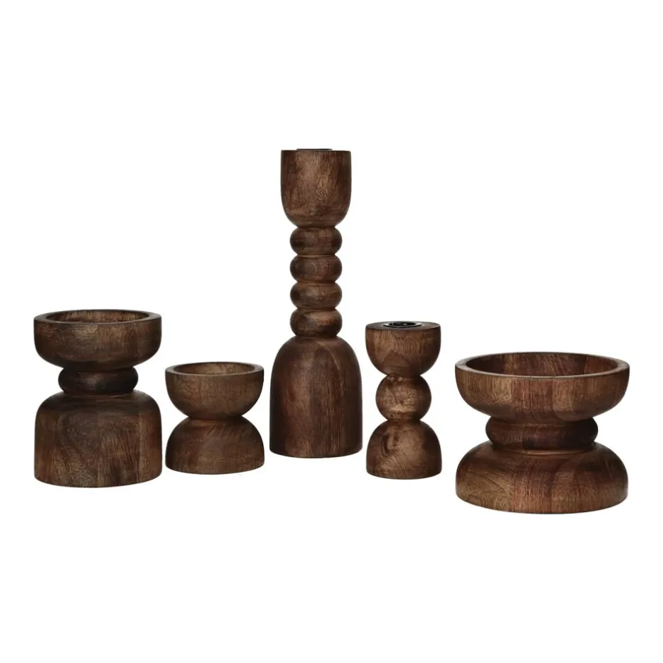 Pomax Chandeliers-FLORENCE - bougeoir - bois de frêne / fer - DIA 10 x H 13 cm - noyer