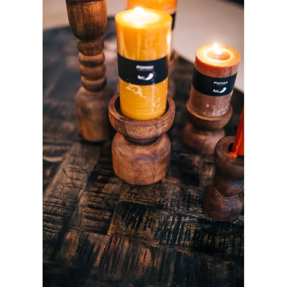 Pomax Chandeliers-FLORENCE - bougeoir - bois de frêne / fer - DIA 10 x H 13 cm - noyer