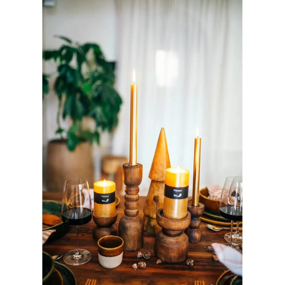 Pomax Chandeliers-FLORENCE - bougeoir - bois de frêne / fer - DIA 8 x H 8 cm - noyer