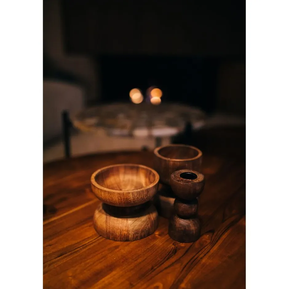 Pomax Chandeliers-FLORENCE - bougeoir - bois de frêne / fer - DIA 13 x H 10 cm - noyer