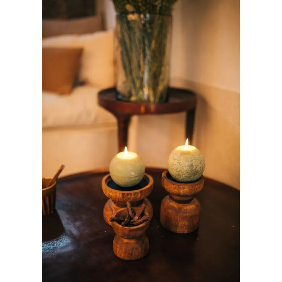 Pomax Chandeliers-FLORENCE - bougeoir - bois de frêne / fer - DIA 10 x H 13 cm - noyer