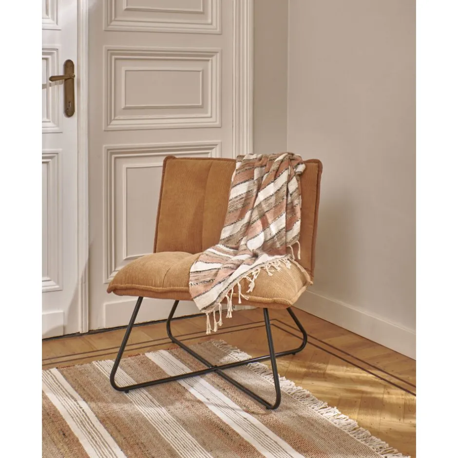 Pomax Canapés-FORREST - chaise relax - tissu / métal - L 66 x W 68 x H 77 cm - camel