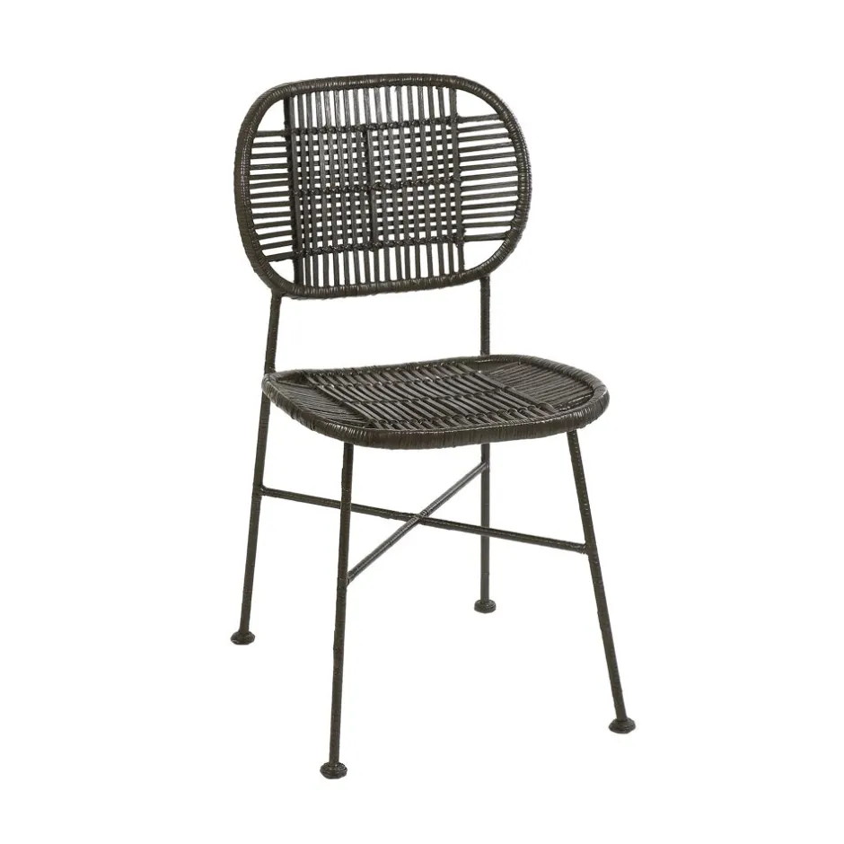 Pomax Chaises-GENEVA - chaise - rotin / métal - L 51,5 x W 43,5 x H 83 cm - noir