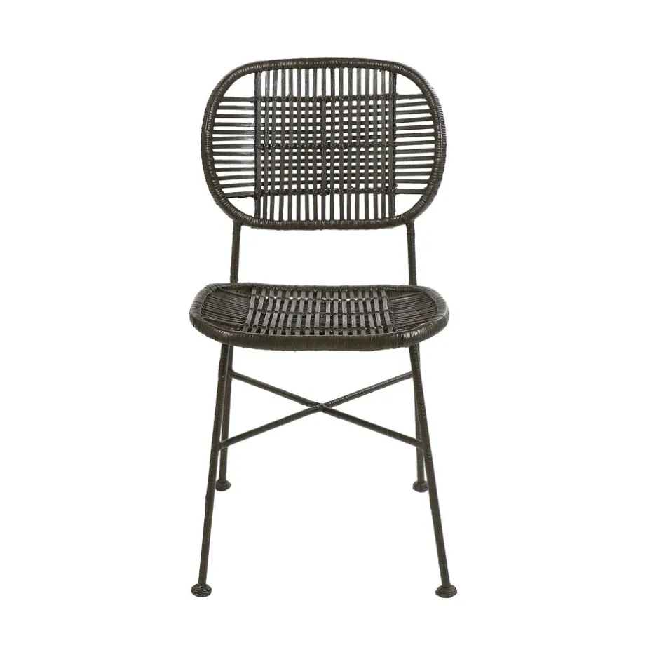 Pomax Chaises-GENEVA - chaise - rotin / métal - L 51,5 x W 43,5 x H 83 cm - noir