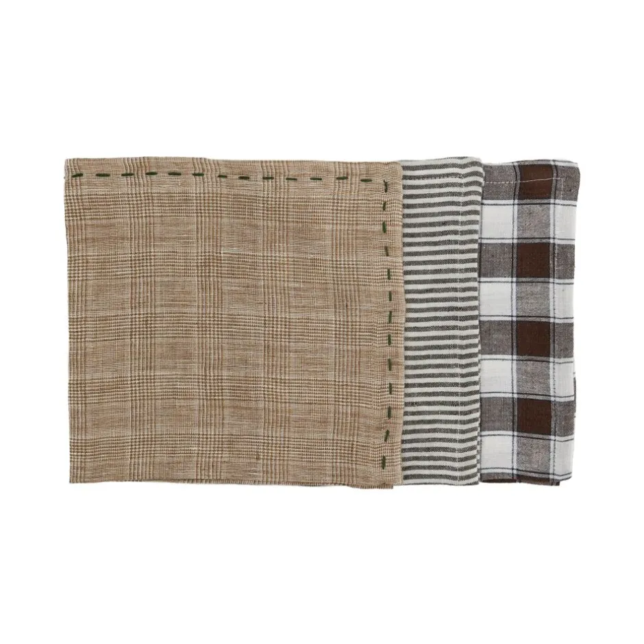 Pomax Linge De Table-GENOVA - set/3 serviettes - lin délavé - L 40 x W 40 cm - brun