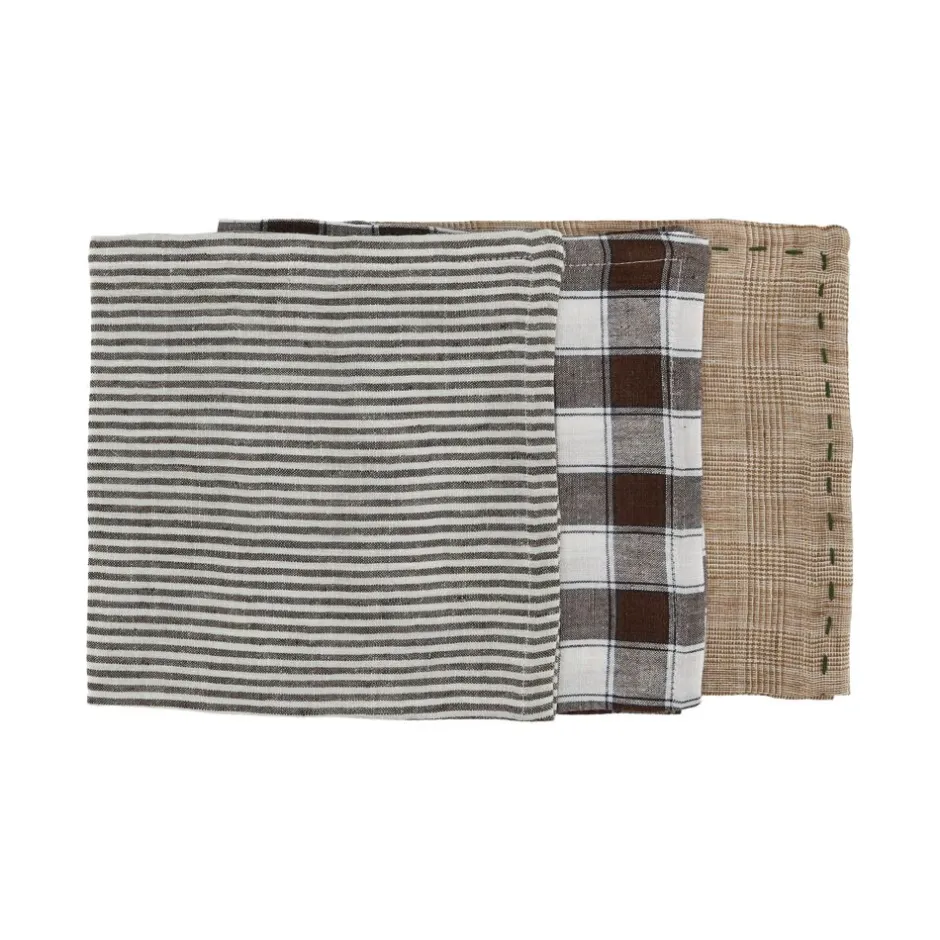 Pomax Linge De Table-GENOVA - set/3 serviettes - lin délavé - L 40 x W 40 cm - brun