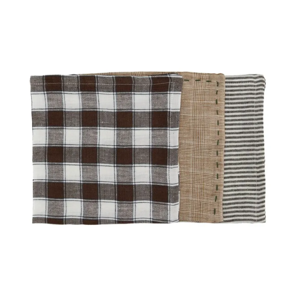 Pomax Linge De Table-GENOVA - set/3 serviettes - lin délavé - L 40 x W 40 cm - brun