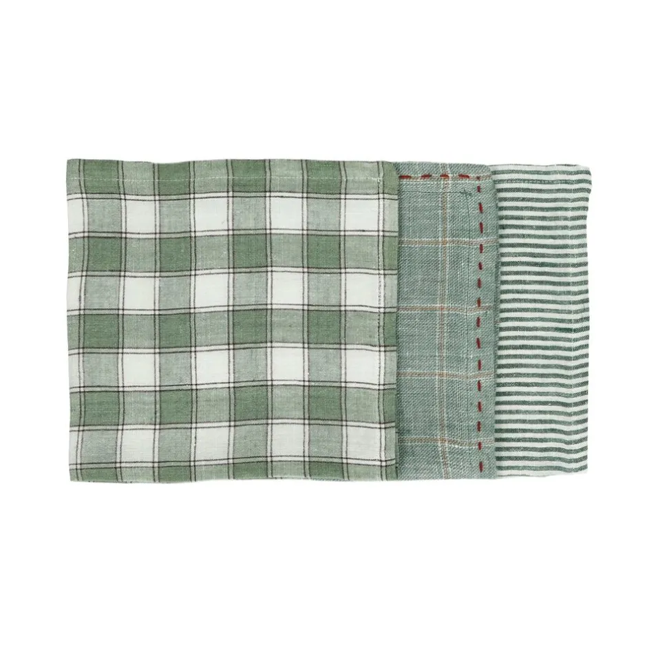 Pomax Linge De Table-GENOVA - set/3 serviettes - lin délavé - L 40 x W 40 cm - vert