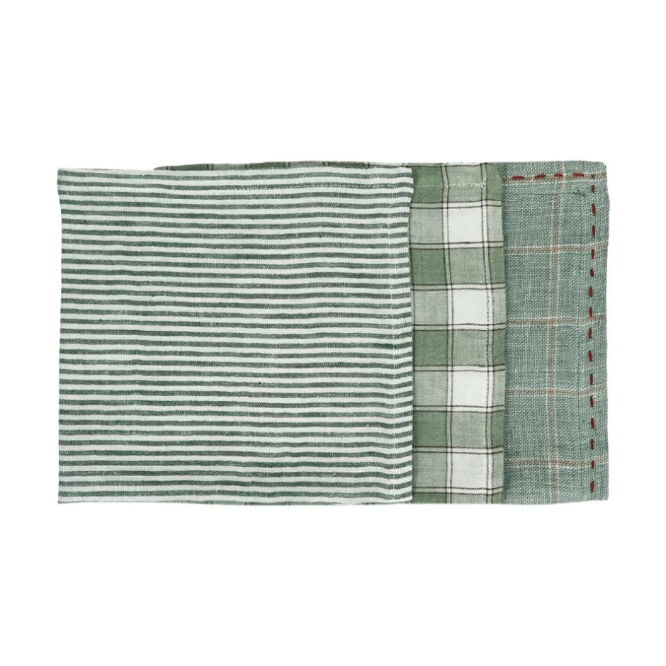 Pomax Linge De Table-GENOVA - set/3 serviettes - lin délavé - L 40 x W 40 cm - vert