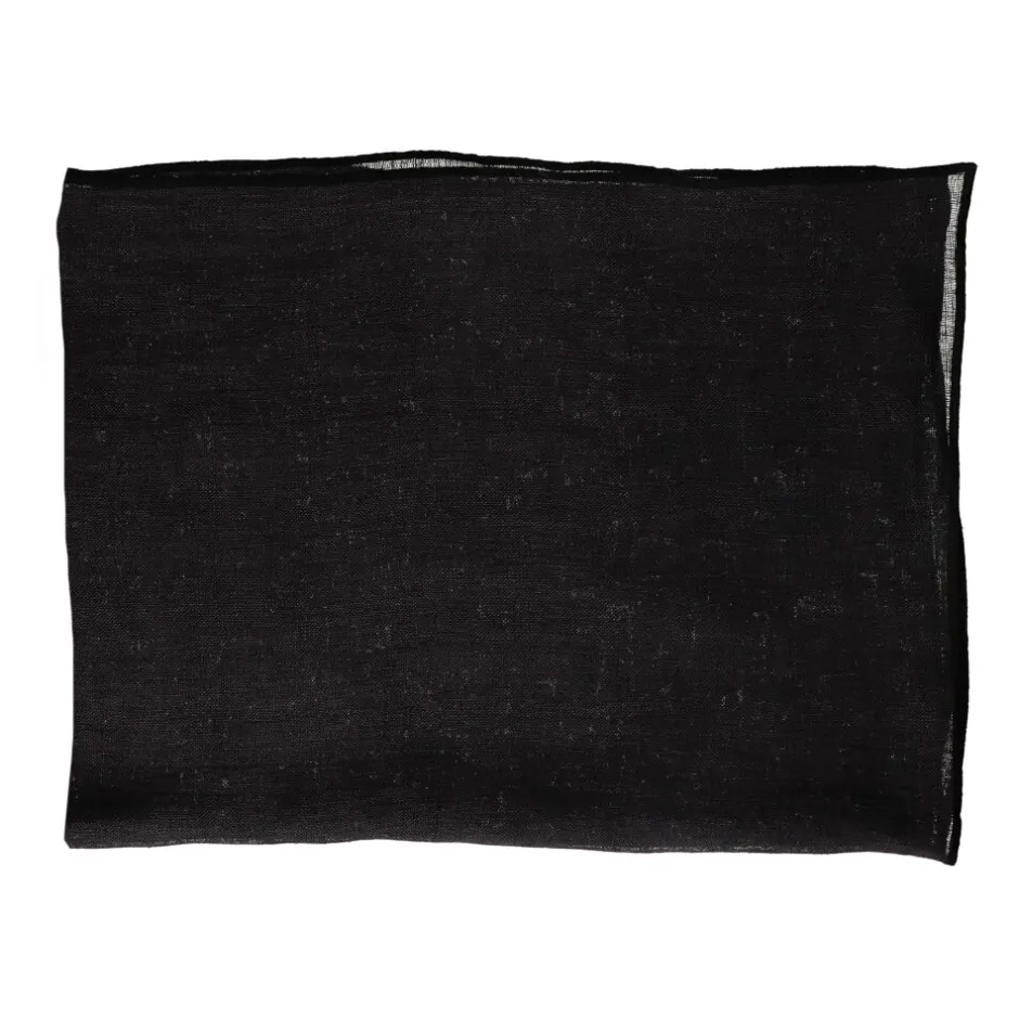 Pomax Plaids-GRISHA - plaid/nappe de table/rideau - lin - L 300 x W 140 cm - noir